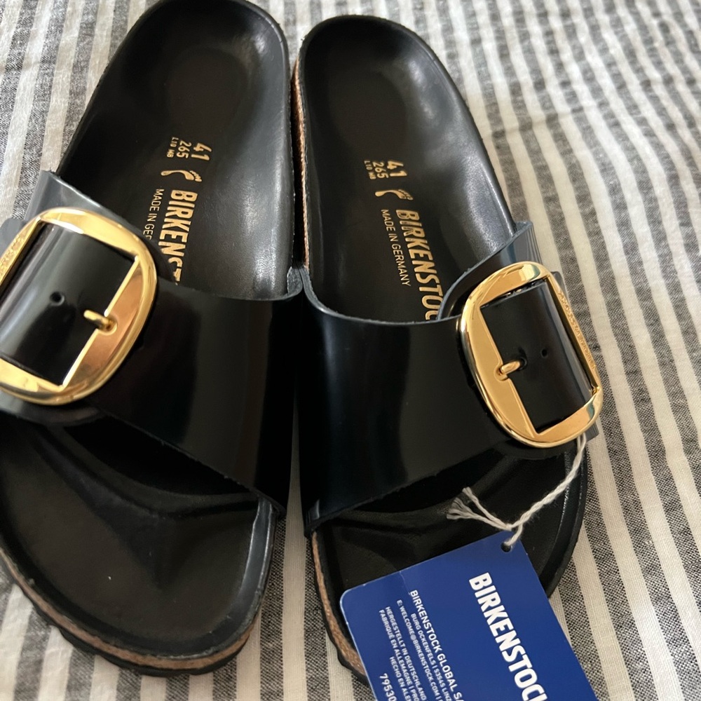 Birkenstock Madrid Big Buckle Sandals - High Shine Black